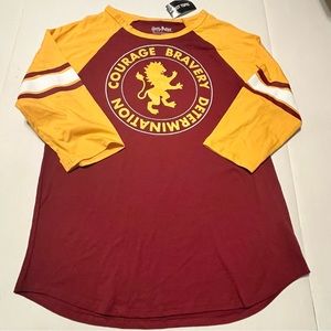 Harry Potter Hot Topic Gryffindor Womens Medium‎ Raglan Shirt Courage Wizard NEW